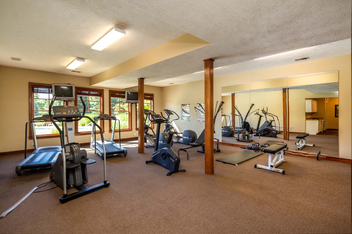 Fitness center in lower level of Crowner Farms community center